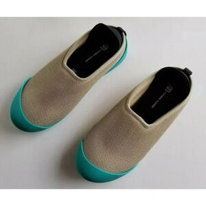 Mahabis Summer Slippers Beige with Teal Rubber Soles Womens 7.5 EU 38 SU150102